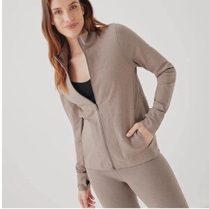 Pact Purefit Slim Zip Up Deep Taupe Heather Sweatshirt Brown Womens Large